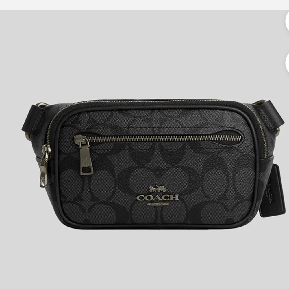 COACH mini belt bag in signature canvas charcoal  NWOT